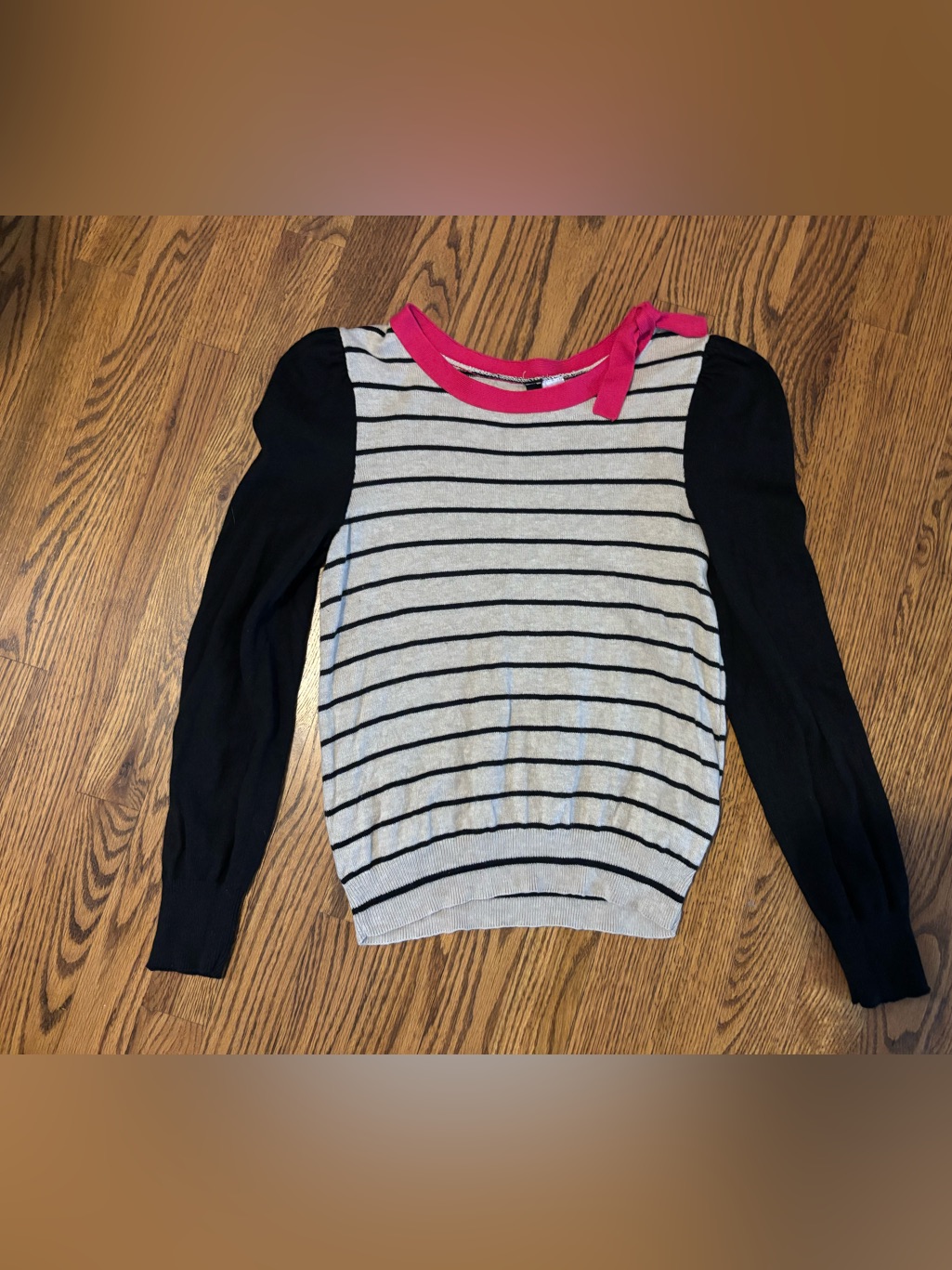 Divided By H&M Striped Knit Sweater Pink Bow Neckline Size 8 Y2k Preppy
